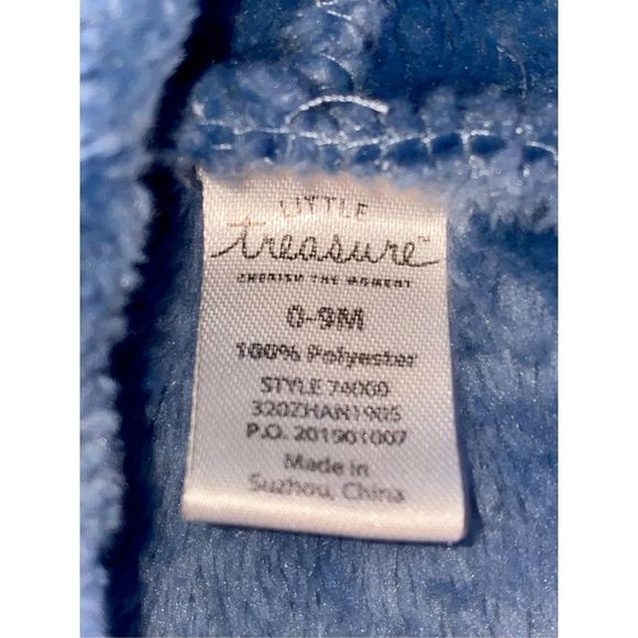 Little Treasures Chevron Elephant Plush Bathrobe in Blue 0-9 Months - Picture 6 of 7